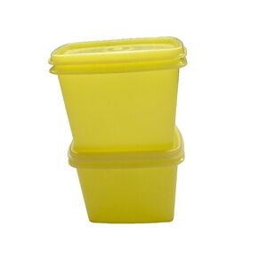 2 Vintage Tupperware 1243 Yellow Shelf Saver Storage Containers With Lids USA